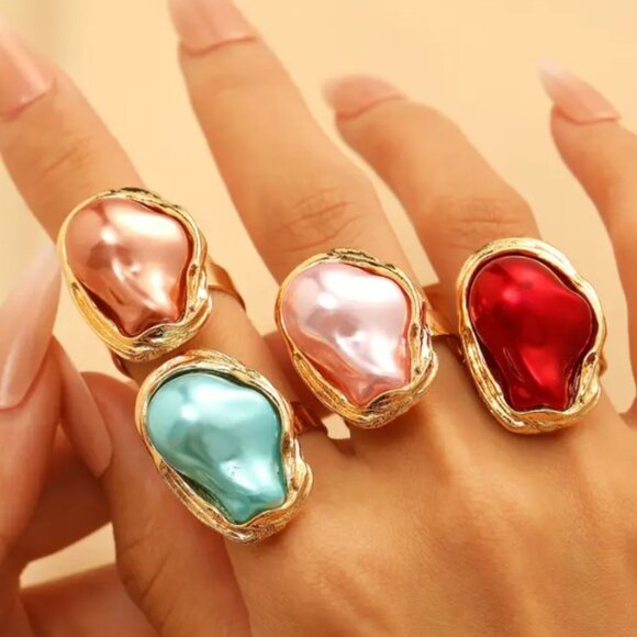 ✨NEW✨ Baroque-Style Irregular Shaped Pearl Ring - Adjustable - Various Colors - Picture 4 of 8